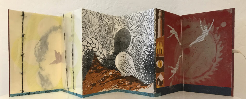 Front view image of six panel accordion book.